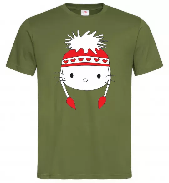 Чоловіча футболка Hello kitty in caps Оливковий фото