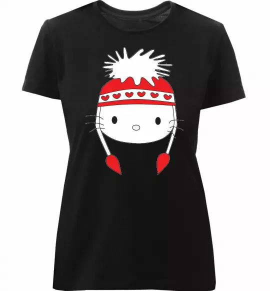 Женская премиум футболка Hello kitty in caps Черный фото