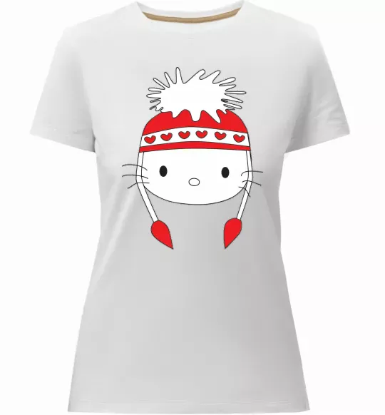 Женская премиум футболка Hello kitty in caps Белый фото