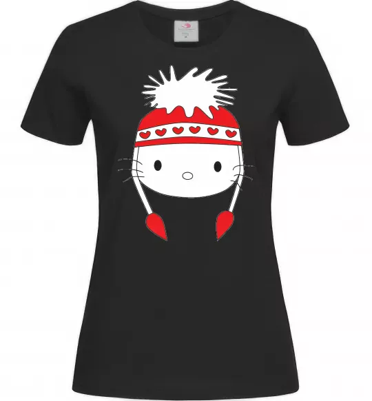 Женская футболка Hello kitty in caps Черный фото