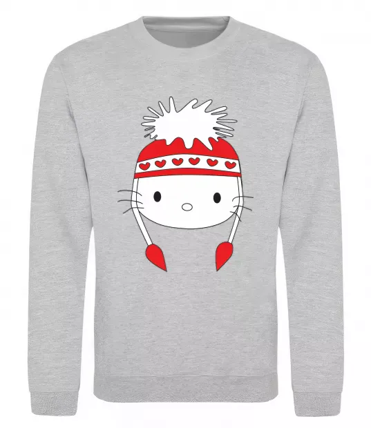 Світшот Hello kitty in caps Сірий меланж фото