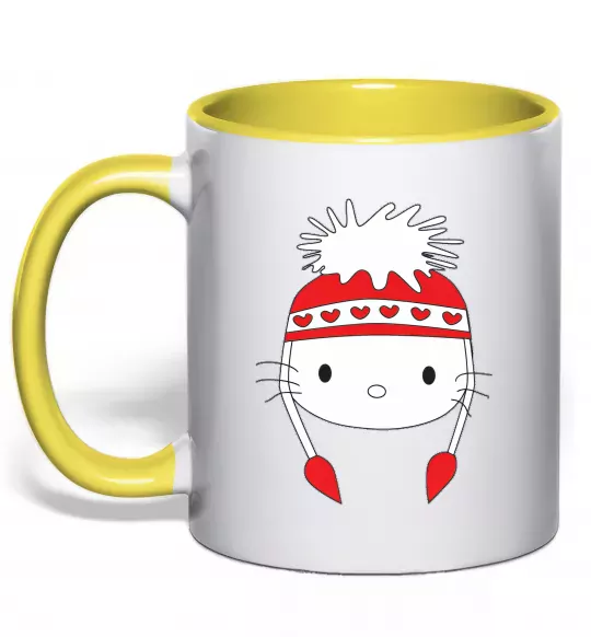 Чашка с цветной ручкой Hello kitty in caps Солнечно желтый фото