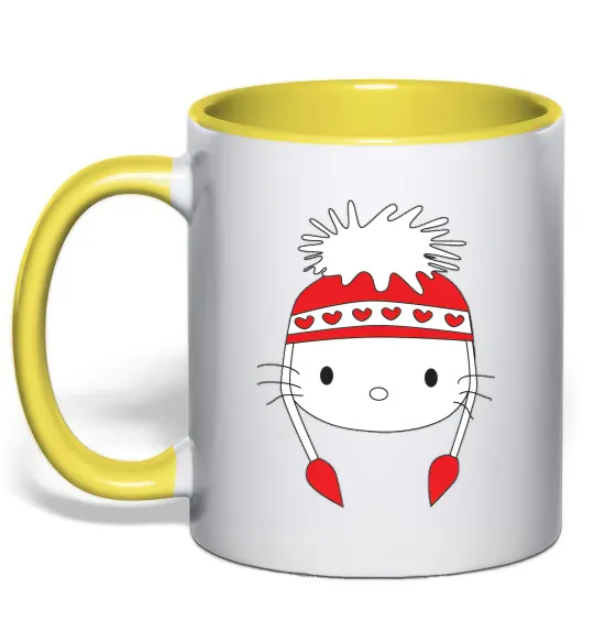 Чашка з кольоровою ручкою Hello kitty in caps Лимонний фото