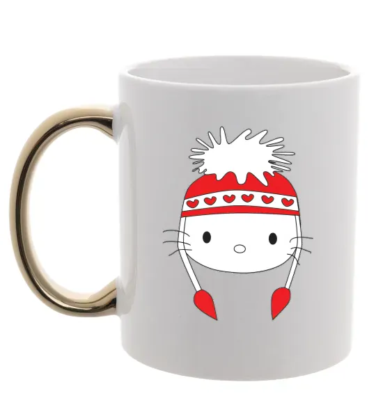 Чашка с цветной ручкой Hello kitty in caps Золото фото