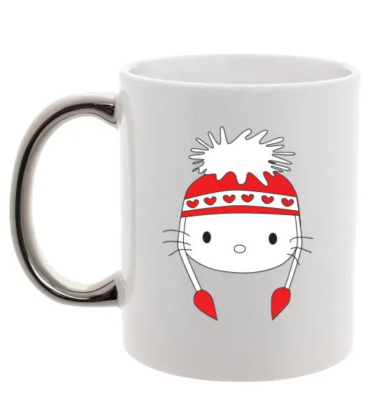 Чашка с цветной ручкой Hello kitty in caps Серебро фото