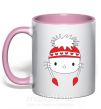 Чашка з кольоровою ручкою Hello kitty in caps Ніжно рожевий фото