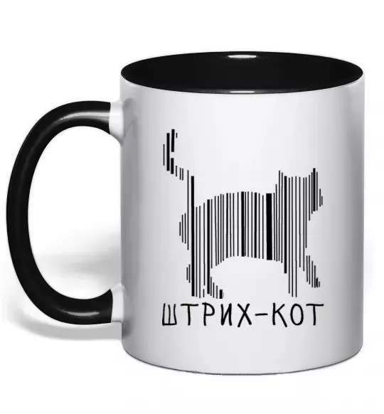 Чашка з кольоровою ручкою ШТРИХ-КОТ Чорний фото