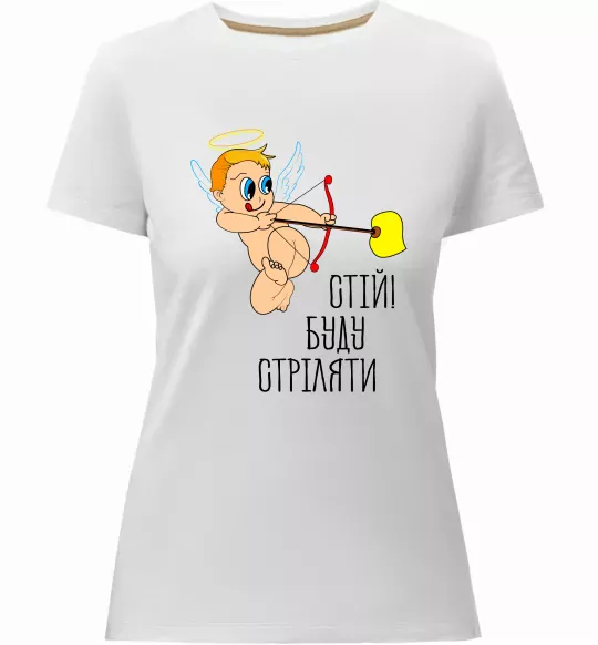 Жіноча преміум футболка Стій! Буду стріляти! Білий фото