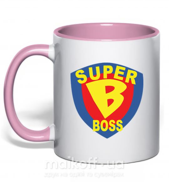 Чашка з кольоровою ручкою SUPER BOSS Ніжно рожевий фото