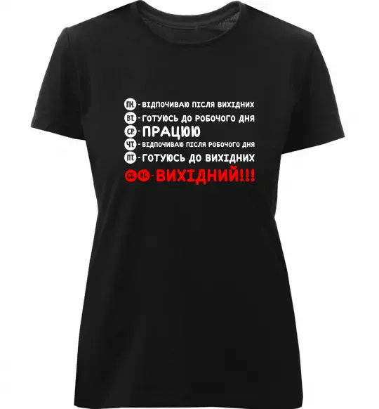 Жіноча преміум футболка Тиждень Чорний фото