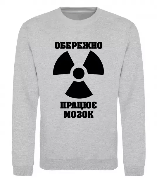 Свитшот Обережно! Працює мозок Серый меланж фото