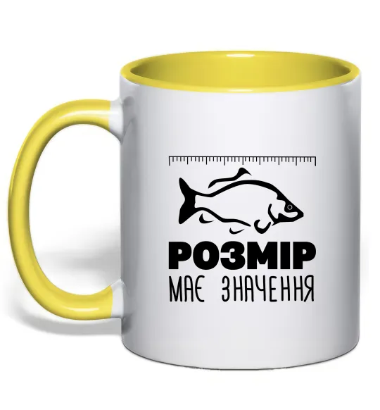 Чашка с цветной ручкой Розмір має значення Лимонный фото