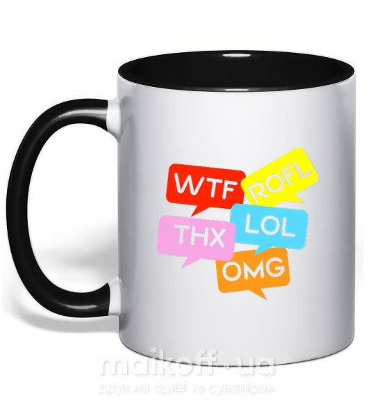Чашка з кольоровою ручкою WTF Чорний фото