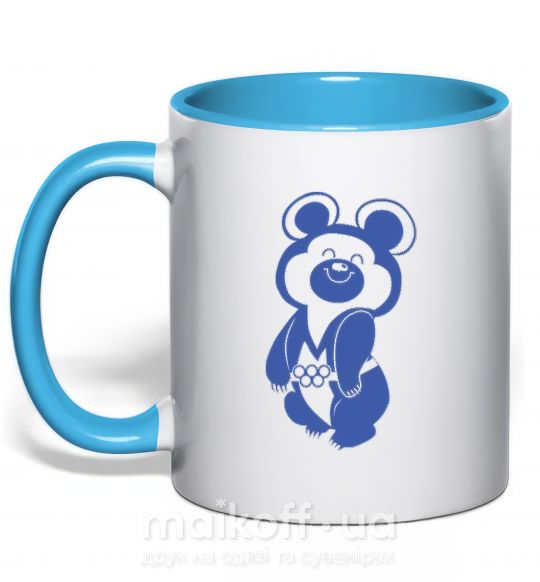 Чашка з кольоровою ручкою Счастливый олимпийский мишка Блакитний фото