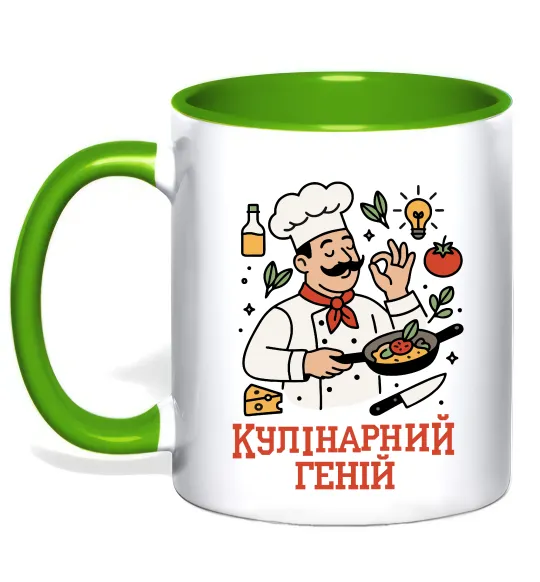 Чашка з кольоровою ручкою Кулінарний геній Лаймовий фото