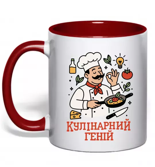 Чашка с цветной ручкой Кулінарний геній Красный фото