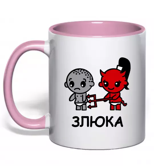 Чашка з кольоровою ручкою Злюка Ніжно рожевий фото