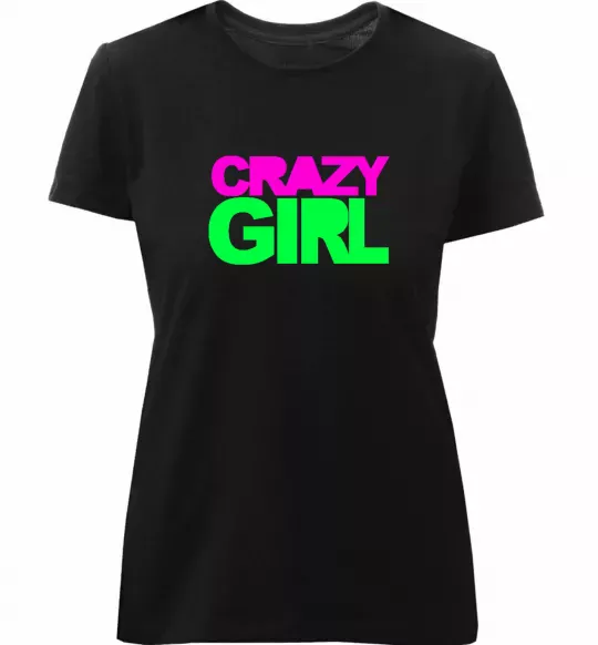 Жіноча преміум футболка CRAZY GIRL Чорний фото
