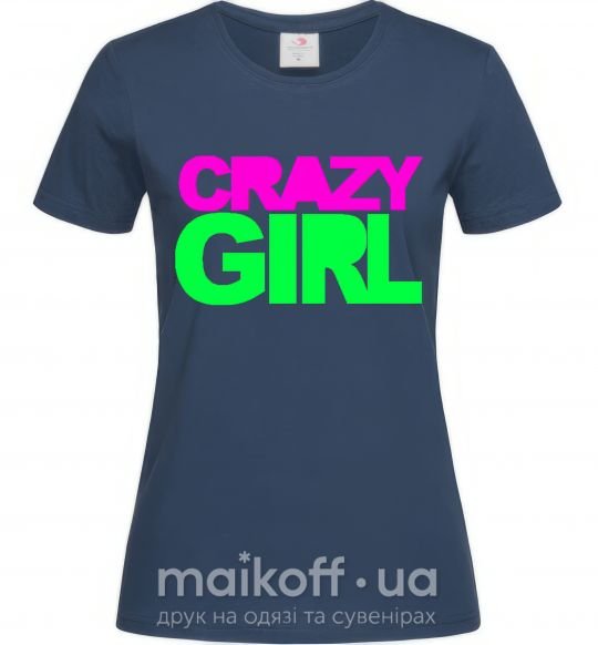 Жіноча футболка CRAZY GIRL Темно-синій фото