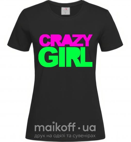 Жіноча футболка CRAZY GIRL Чорний фото