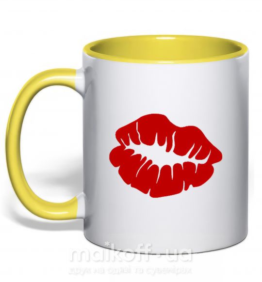 Чашка з кольоровою ручкою KISS from girl Сонячно жовтий фото