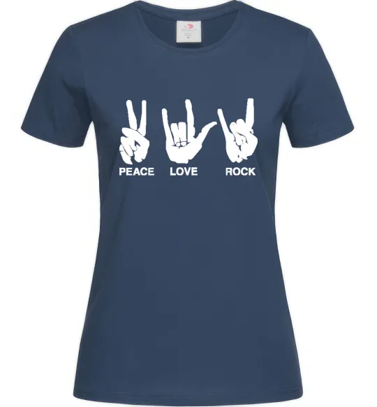 Жіноча футболка PEACE LOVE ROCK Темно-синій фото