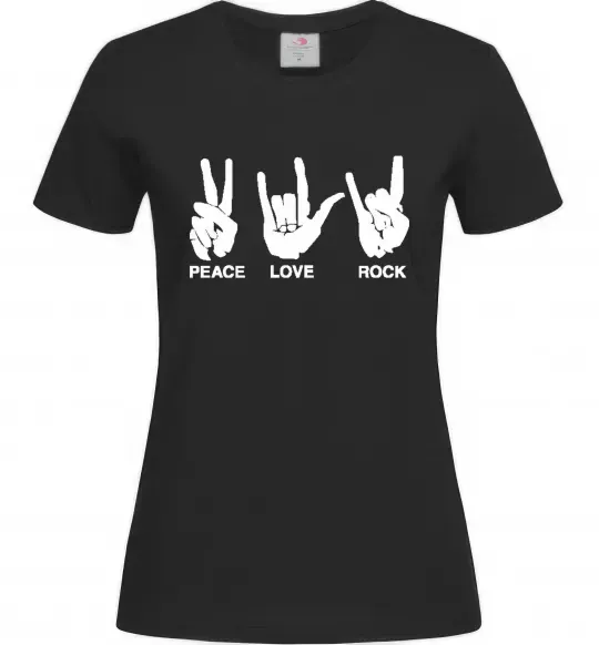 Жіноча футболка PEACE LOVE ROCK Чорний фото