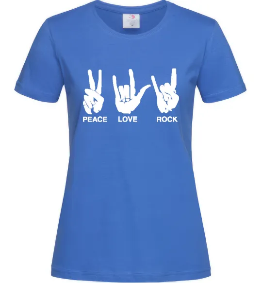 Жіноча футболка PEACE LOVE ROCK Яскраво-синій фото