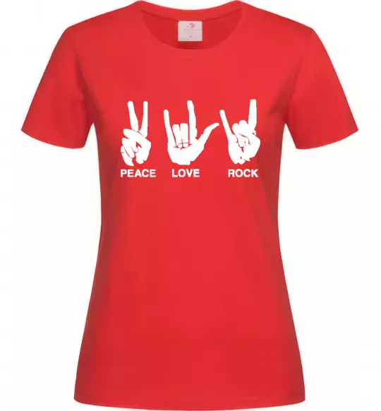 Жіноча футболка PEACE LOVE ROCK Червоний фото