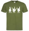 Мужская футболка PEACE LOVE ROCK Оливковый фото