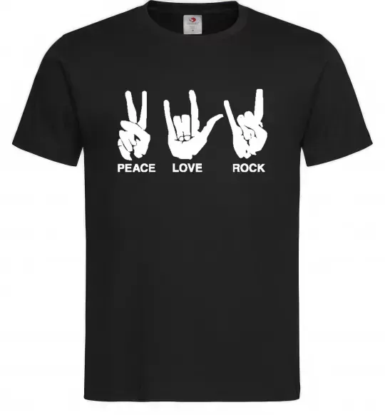 Мужская футболка PEACE LOVE ROCK Черный фото