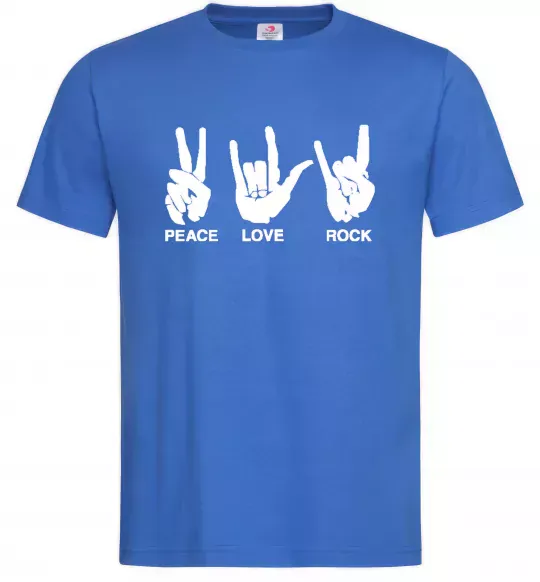 Мужская футболка PEACE LOVE ROCK Ярко-синий фото