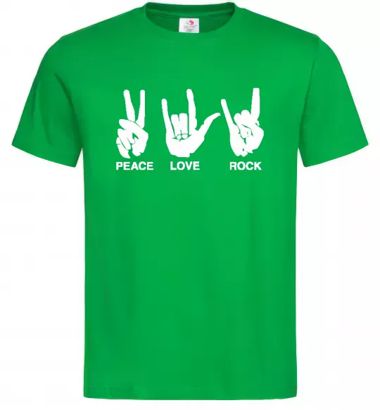 Мужская футболка PEACE LOVE ROCK Зеленый фото