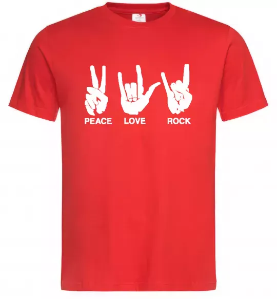 Мужская футболка PEACE LOVE ROCK Красный фото