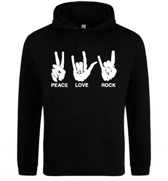 Чоловіча толстовка (худі) PEACE LOVE ROCK Чорний фото