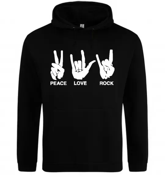 Женская толстовка (худи) PEACE LOVE ROCK Черный фото