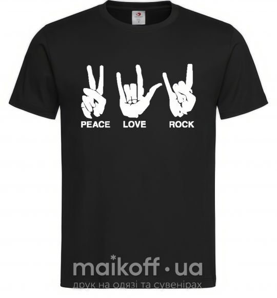 Мужская футболка PEACE LOVE ROCK Черный фото