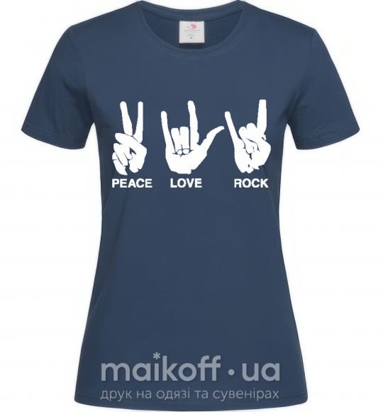 Жіноча футболка PEACE LOVE ROCK Темно-синій фото