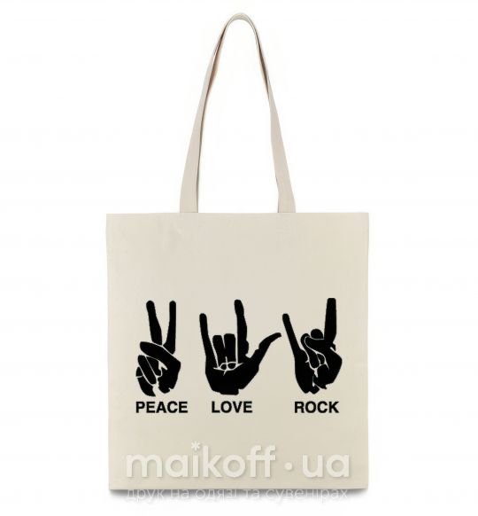 Еко-сумка PEACE LOVE ROCK Бежевий фото