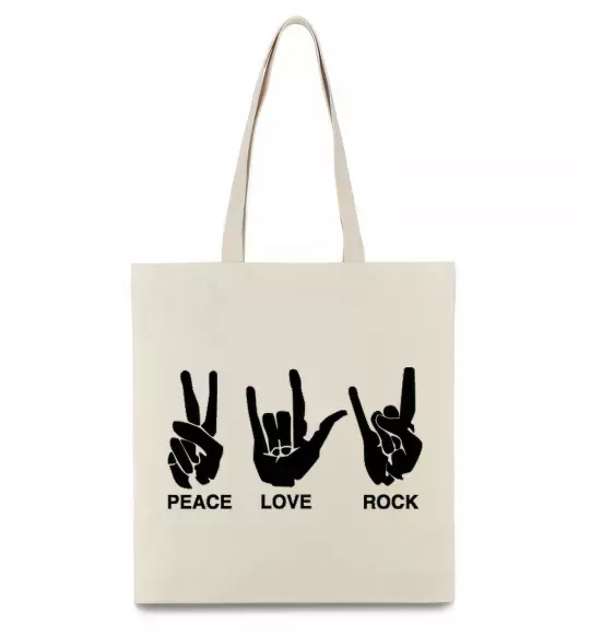 Еко-сумка PEACE LOVE ROCK Бежевий фото