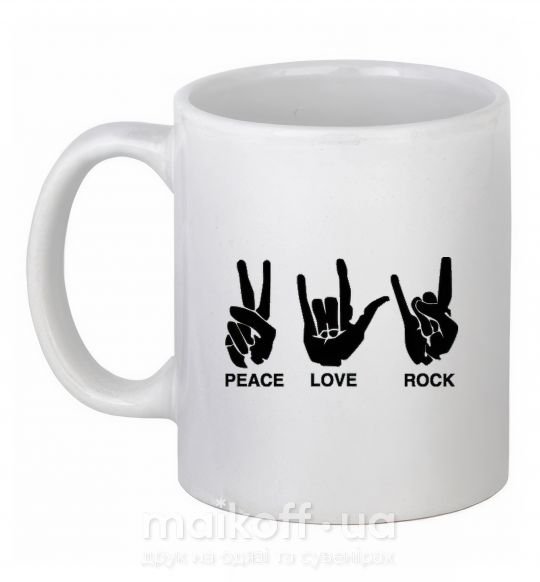Чашка керамічна PEACE LOVE ROCK Білий фото