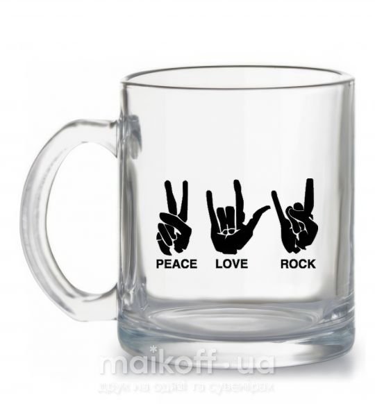 Чашка стеклянная PEACE LOVE ROCK Прозрачный фото