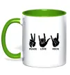Чашка с цветной ручкой PEACE LOVE ROCK Зеленый фото