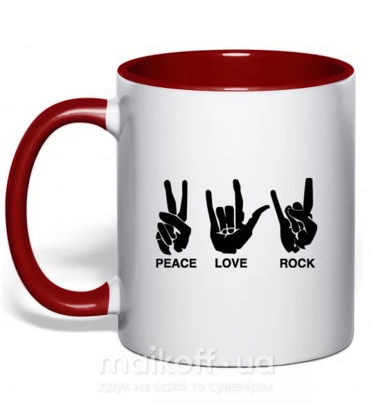 Чашка з кольоровою ручкою PEACE LOVE ROCK Червоний фото