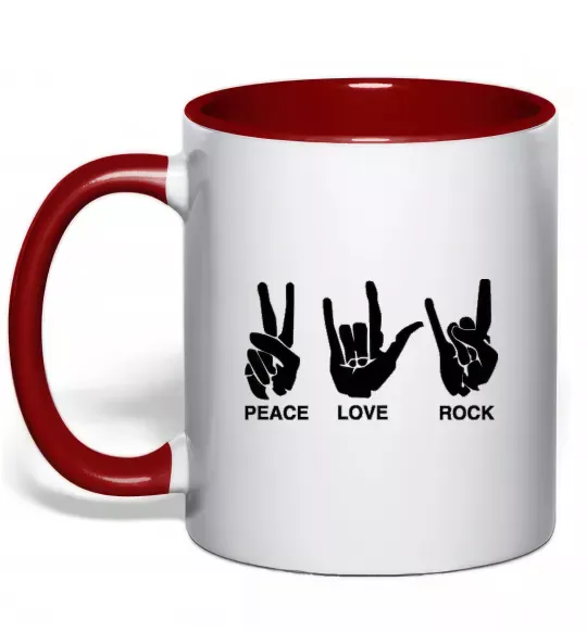 Чашка с цветной ручкой PEACE LOVE ROCK Красный фото