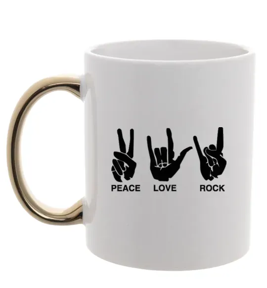 Чашка с цветной ручкой PEACE LOVE ROCK Золото фото