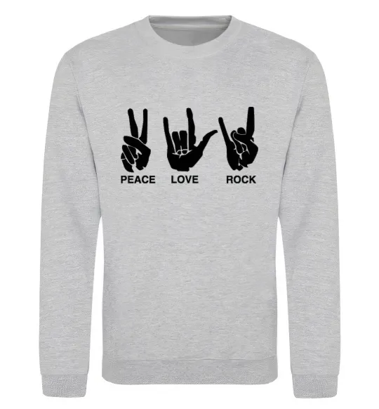 Свитшот PEACE LOVE ROCK Серый меланж фото