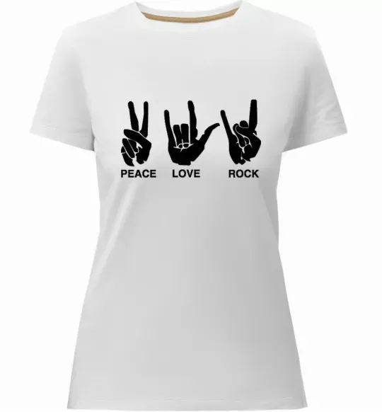 Жіноча преміум футболка PEACE LOVE ROCK Білий фото