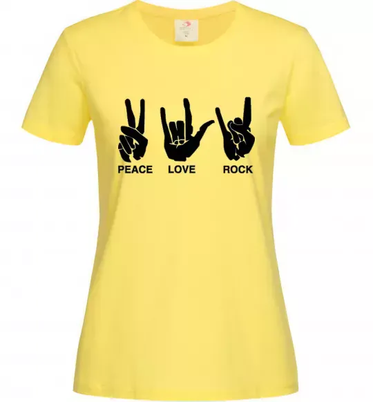 Жіноча футболка PEACE LOVE ROCK Лимонний фото