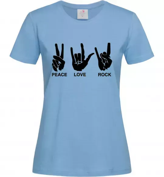 Жіноча футболка PEACE LOVE ROCK Блакитний фото